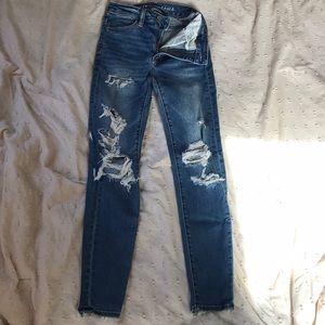 AE Distressed super high rise jeans